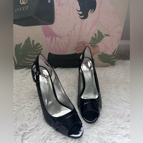 Guess patent peep toe cut out heels black size 8 - Picture 5 of 8